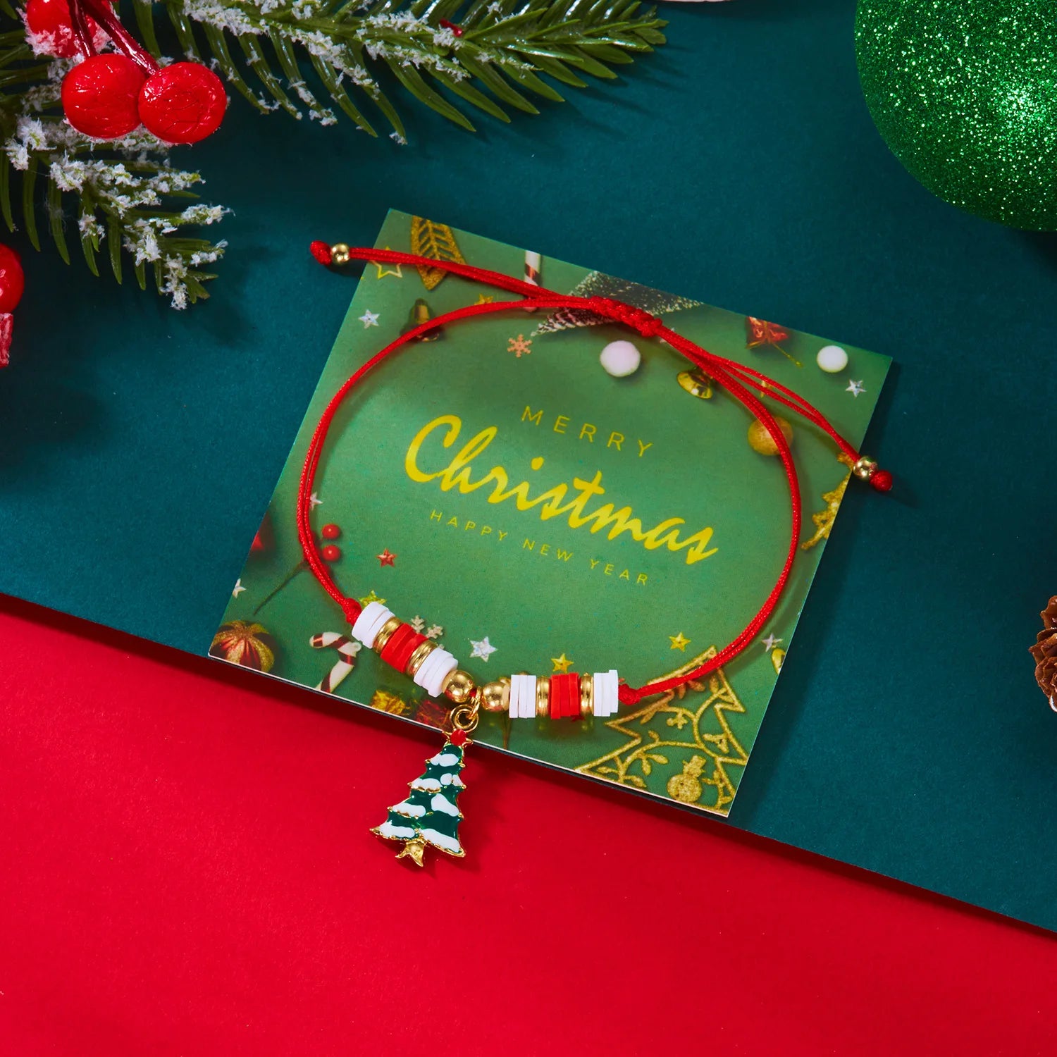 Handmade Christmas Tree Charm Bracelet – Festive Beaded Design by CELMYS