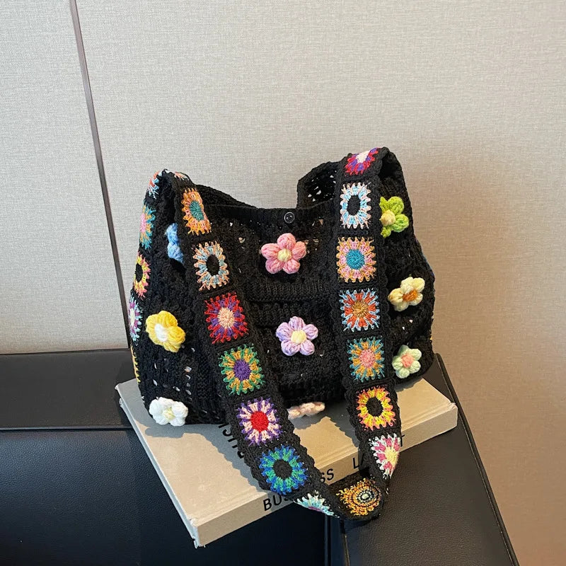 Handmade Crochet Tote Bag – Colorful Flower