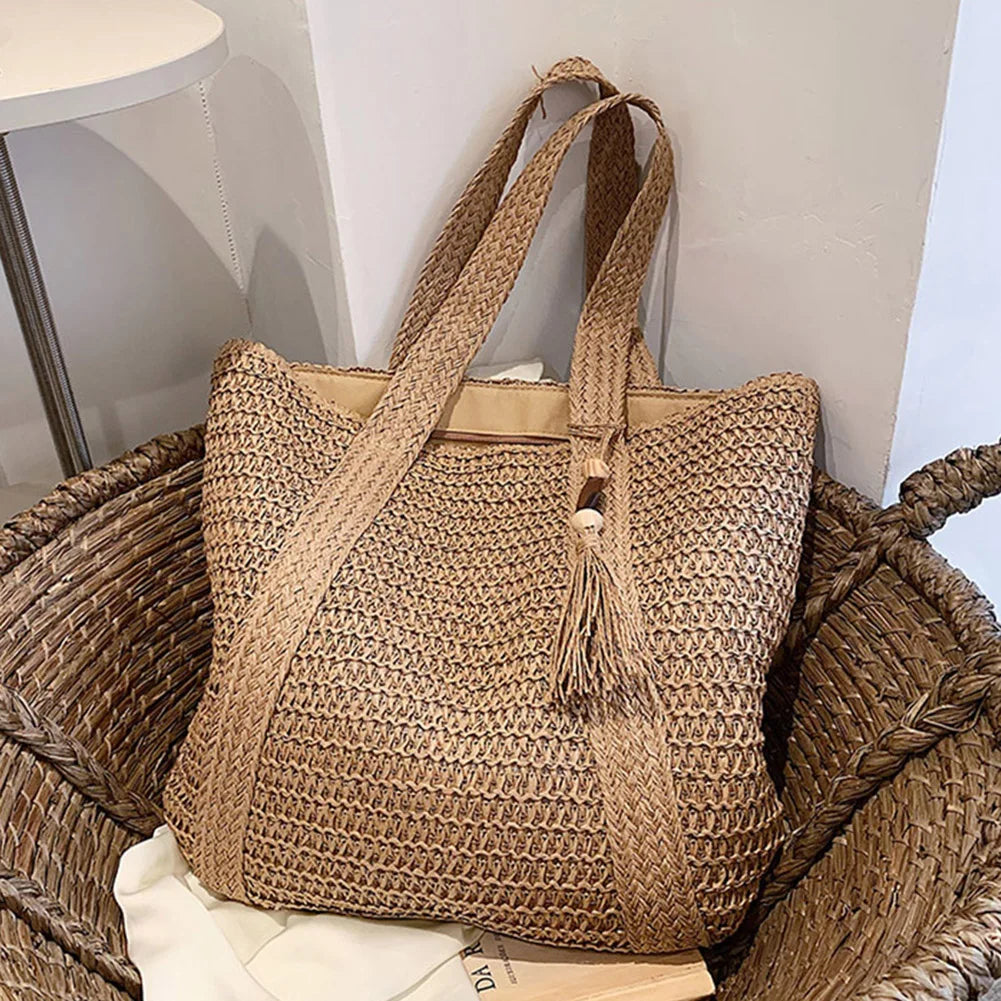 Handmade Woven Tote Bag – Natural Straw Shoulder Bag