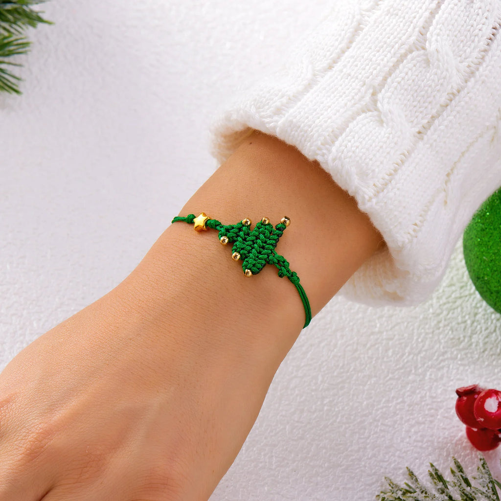 Handmade Red Christmas Tree Bracelet – Festive Woven Charm by CELMYS