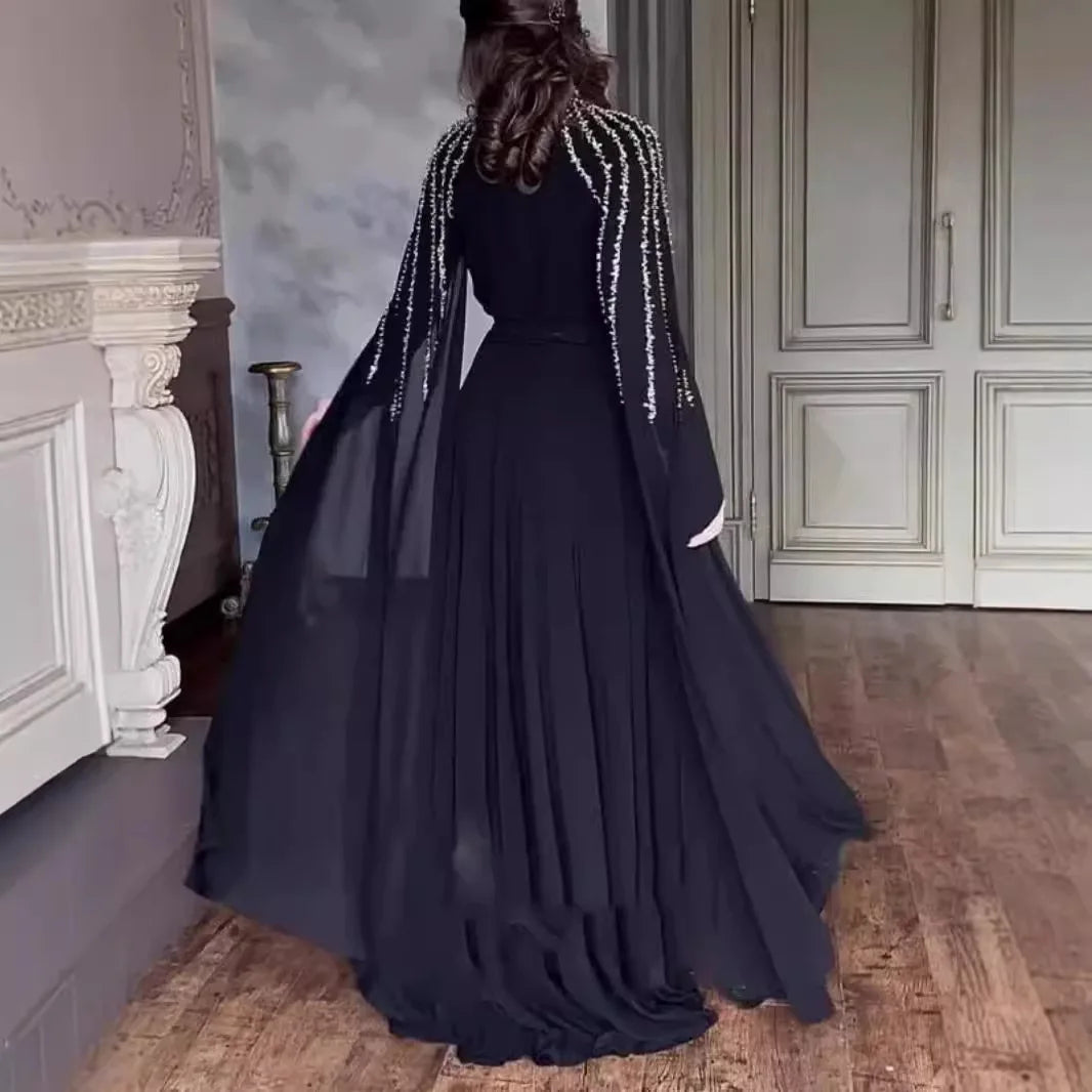 Evening Dress – Elegant Embellished Cape Design by CELMYS