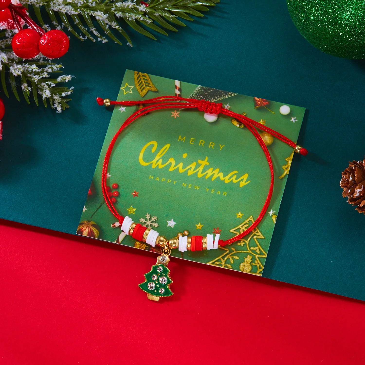 Handmade Christmas Tree Charm Bracelet – Festive Beaded Design by CELMYS