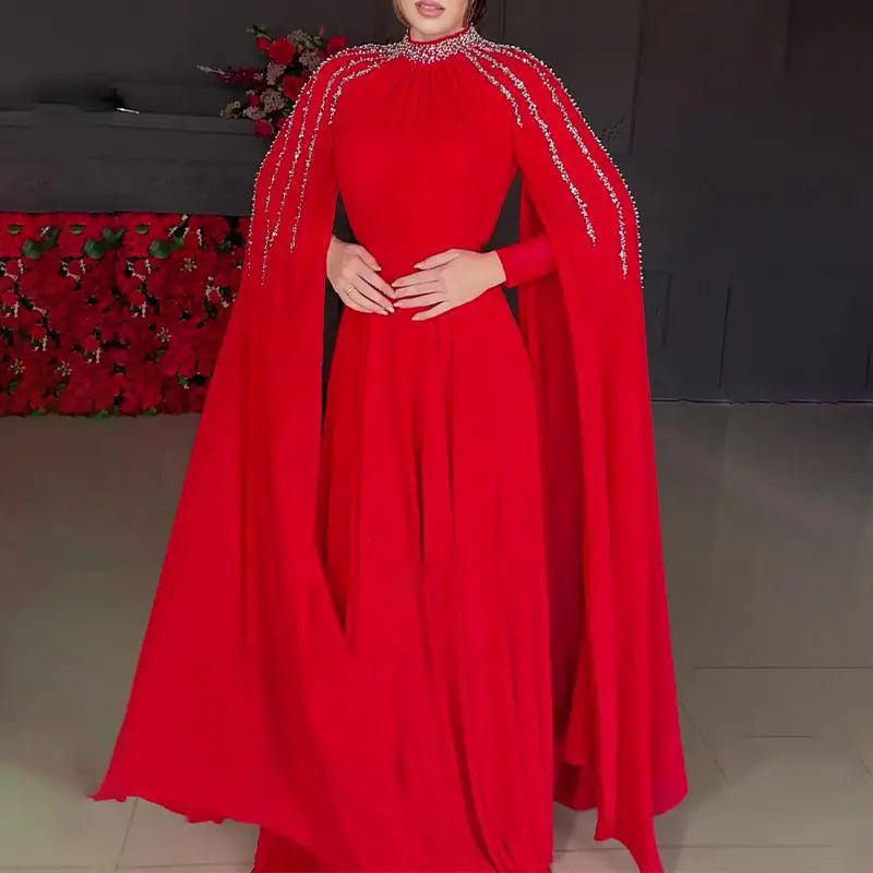 Evening Dress – Elegant Embellished Cape Design by CELMYS