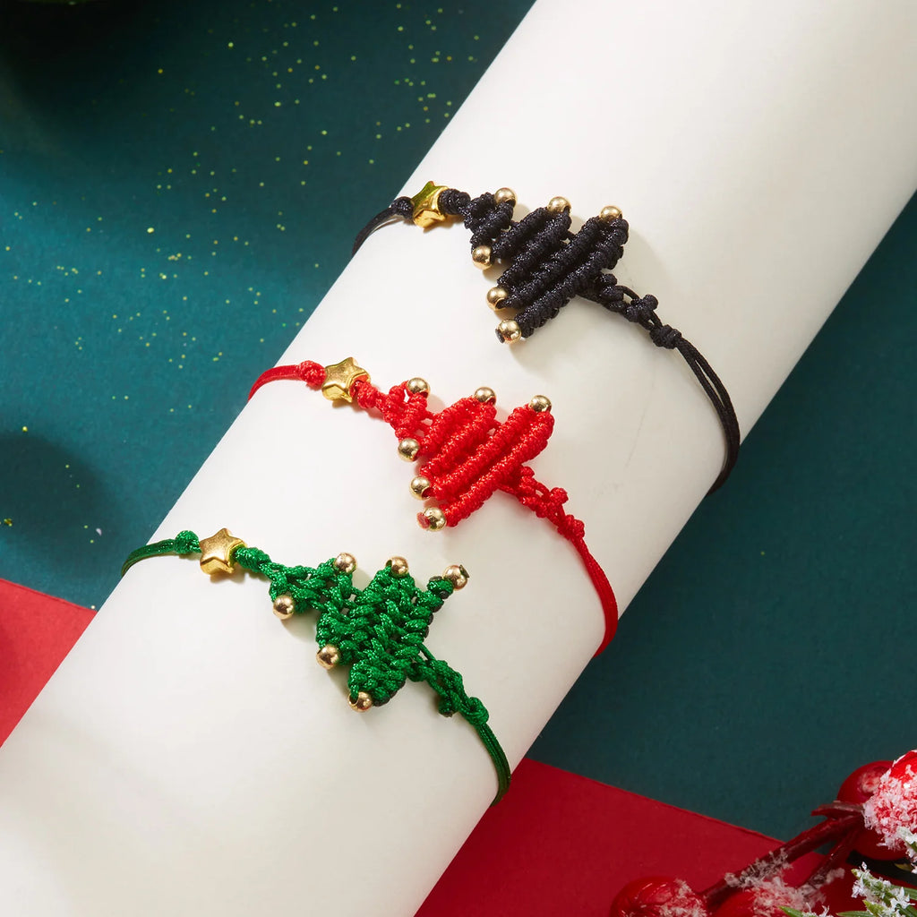 Handmade Red Christmas Tree Bracelet – Festive Woven Charm by CELMYS
