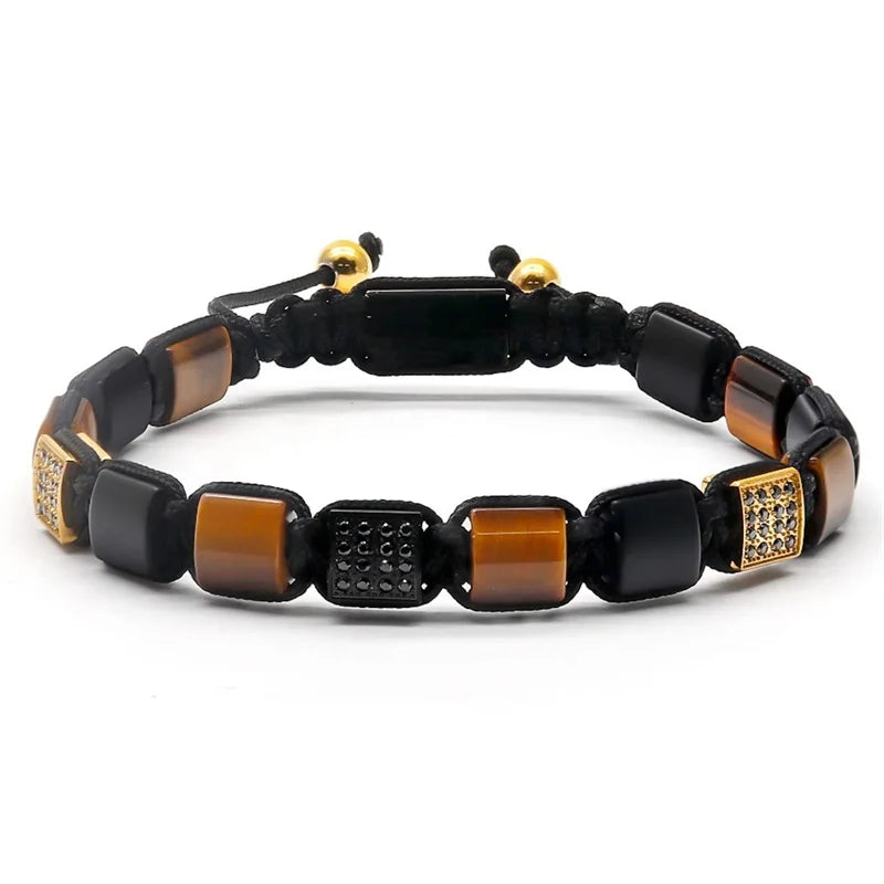 Handmade Natural Stone Bracelet – Adjustable Macrame Design